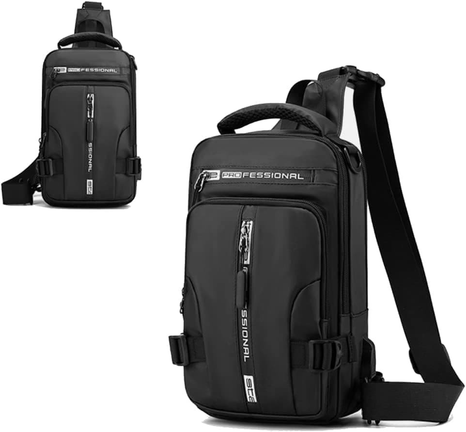 Men's Water Resistant Shoulder Bag with USB Charging Port, Cross Body Bag for Men and Women, Black