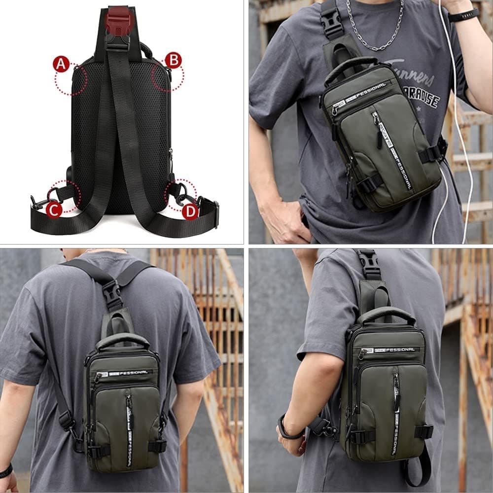 Men's Water Resistant Shoulder Bag with USB Charging Port, Cross Body Bag for Men and Women, Black