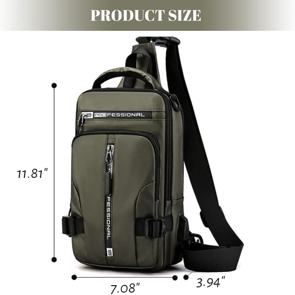Men's Water Resistant Shoulder Bag with USB Charging Port, Cross Body Bag for Men and Women, Black