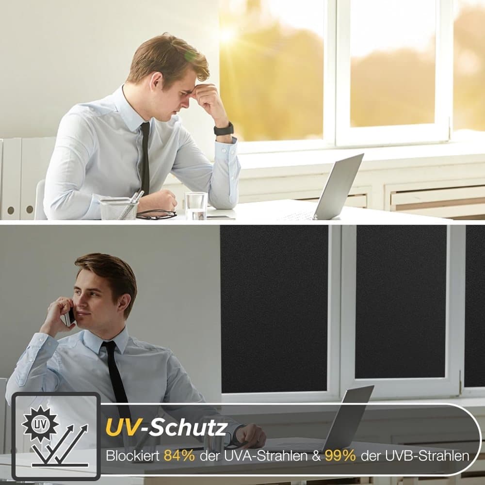 Black Frosted Self-Adhesive Window Film for Privacy and UV Protection, Opaque for Bathrooms and Offices, 45cmx2m