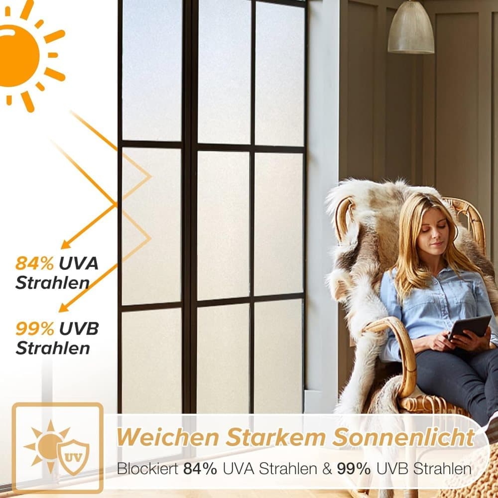 Frosted self-adhesive window film for privacy and UV protection, opaque, for offices and bathrooms, 45cmx2m