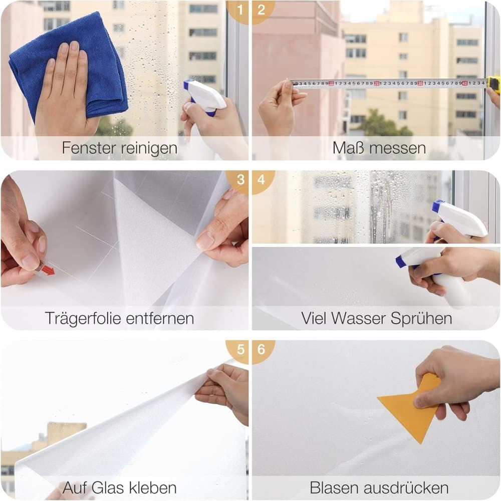 Frosted self-adhesive window film for privacy and UV protection, opaque, for offices and bathrooms, 45cmx2m
