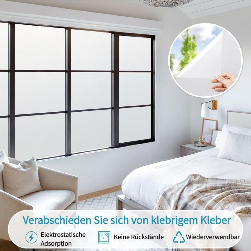 Self-adhesive Frosted Window Film for Bathrooms and Offices, Privacy UV Protection, 45cmx5m, White