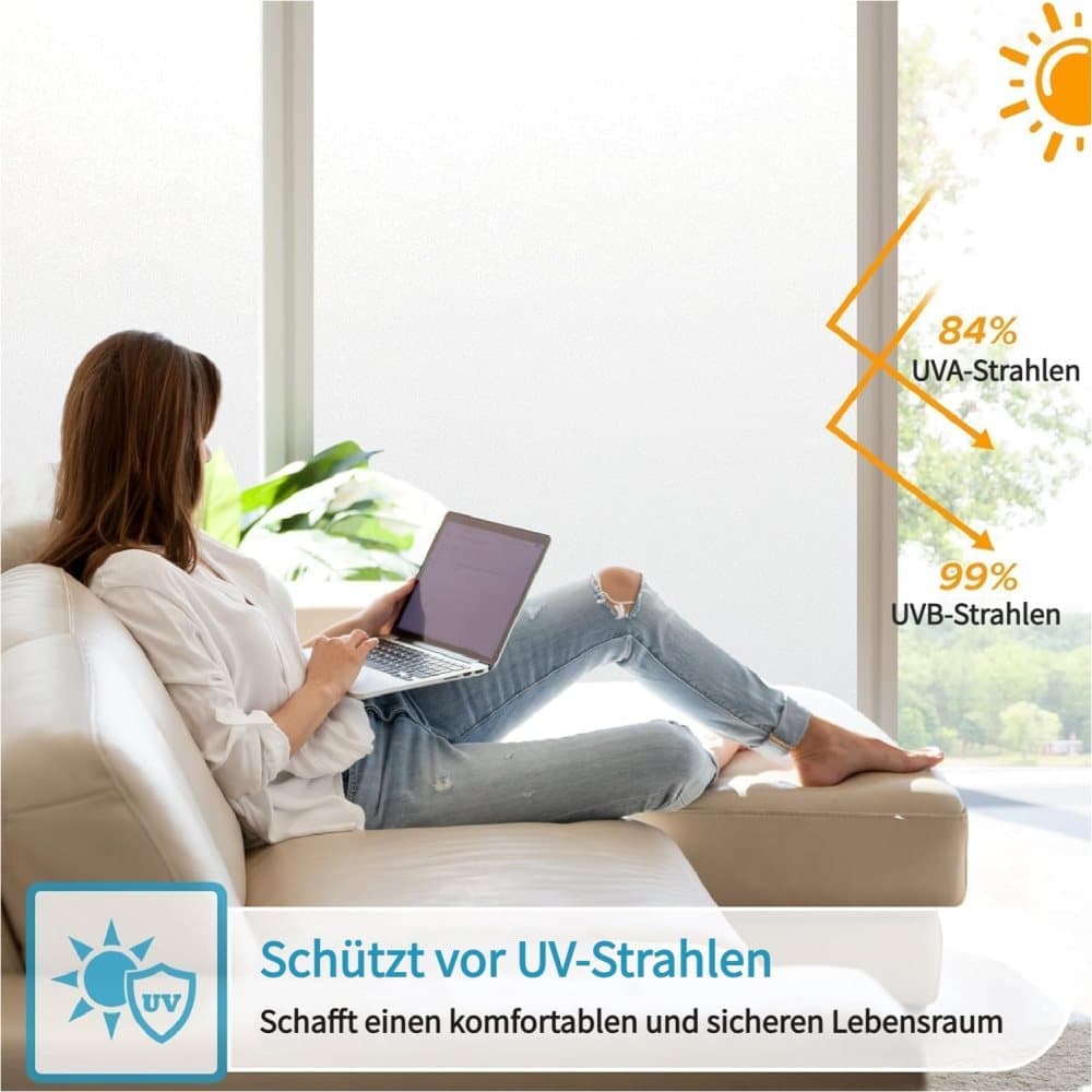 Self-adhesive Frosted Window Film for Bathrooms and Offices, Privacy UV Protection, 45cmx5m, White