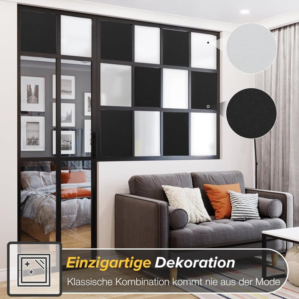 Black Frosted Window Film for Bathrooms and Offices, Self-Adhesive Opaque UV Protection Privacy Film, 45cmx5m
