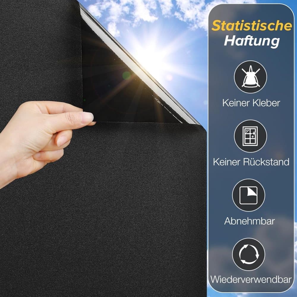 Frosted self-adhesive window film for privacy UV protection opaque for bathrooms and offices, 60cmx3m, Black