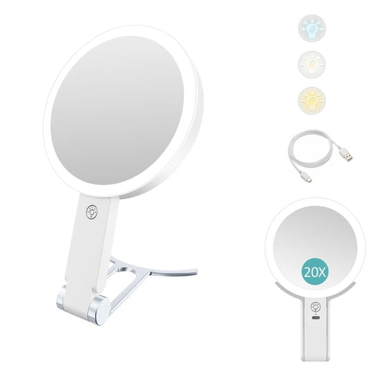 LED Makeup Mirror Double-Sided with Adjustable Light, 1x Magnifying Mirror for Skin Care, Compatible with All Brands, 20X/1X