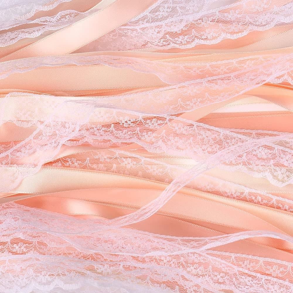 30 Pack Pink Satin & Lace Ribbon Wands for Wedding Party Decor, 30cm