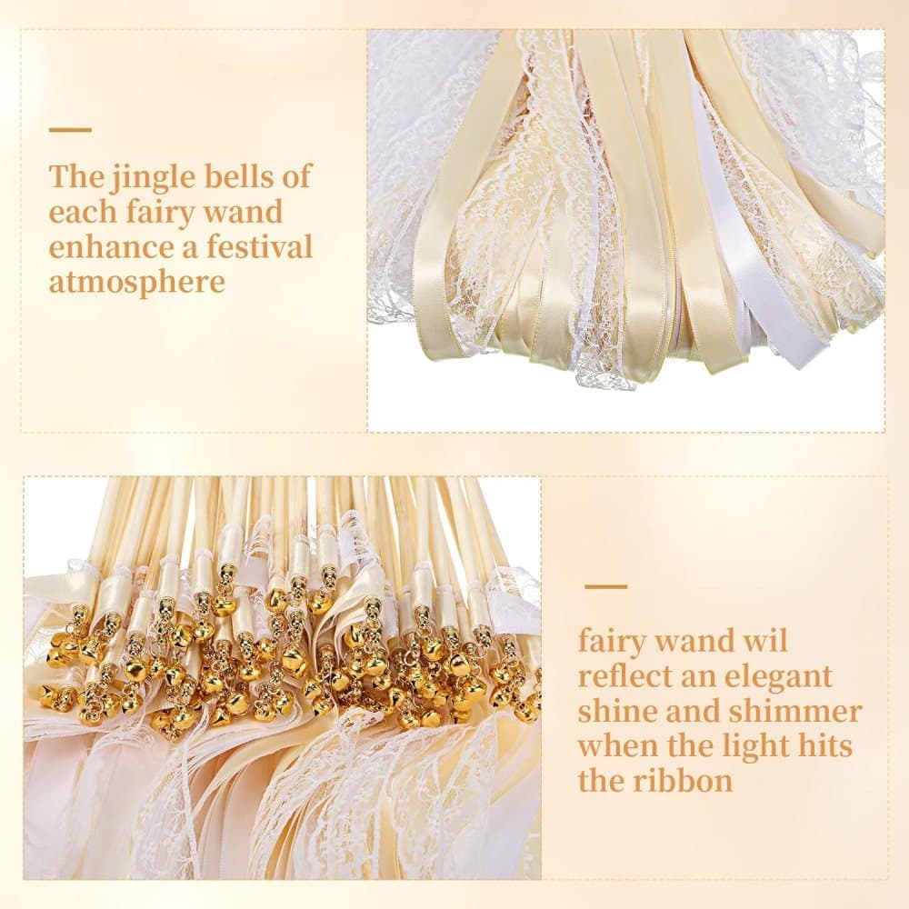30 Pack Wedding & Party Decor Satin & Lace Ribbon Wands with Bells, 30cm Light Orange