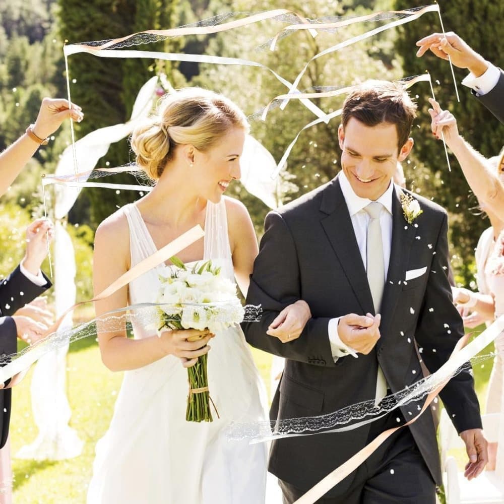 30 Pack Wedding & Party Decor Satin & Lace Ribbon Wands with Bells, 30cm Light Orange