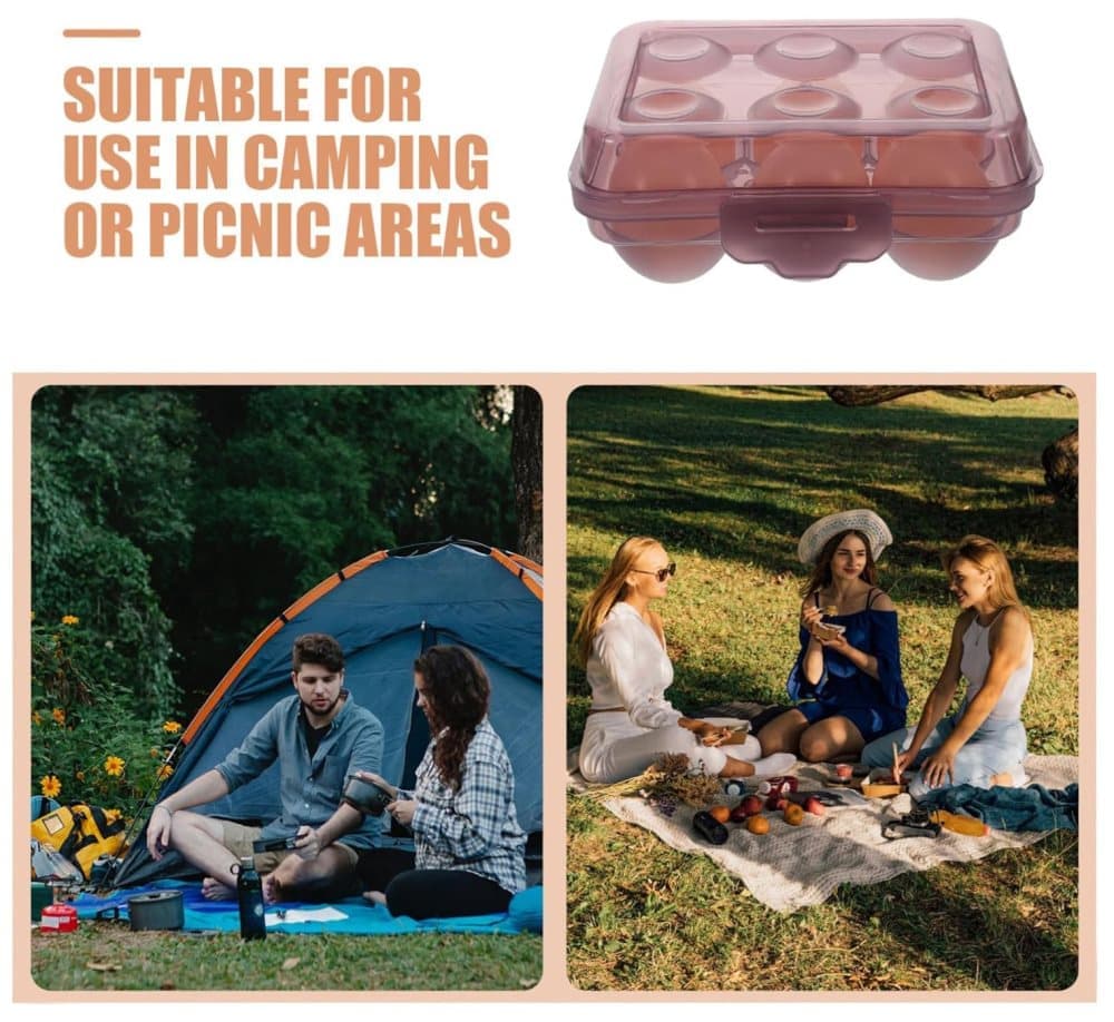 6-Compartment Egg Storage, Portable Transparent PP Material for Picnics Hiking, Compatible with Refrigerator, Blue