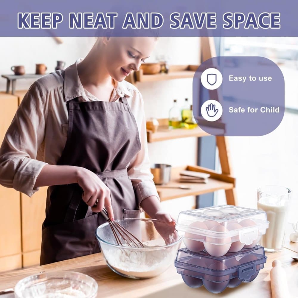 6-Compartment Egg Storage, Portable Transparent PP Material for Refrigerator Picnics Hiking, Purple
