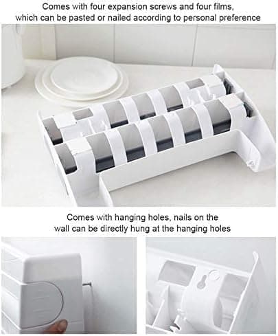 Multifunctional Foil Cutter Wall Holder for Plastic and Aluminum Foil with Kitchen Paper, 39x10x24cm, White