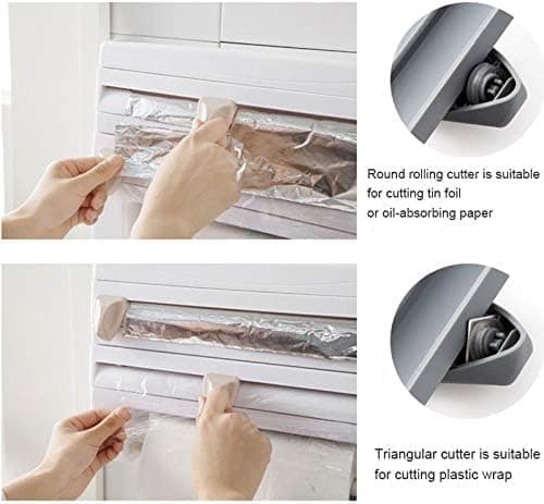 Multifunctional Foil Cutter Wall Holder for Plastic and Aluminum Foil with Kitchen Paper, 39x10x24cm, White