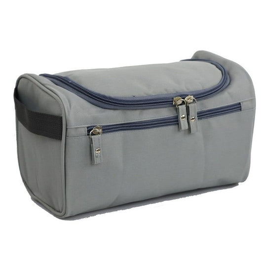 Waterproof makeup bag with 3 compartments and handle, hanging toiletry bag for men and women, Gray
