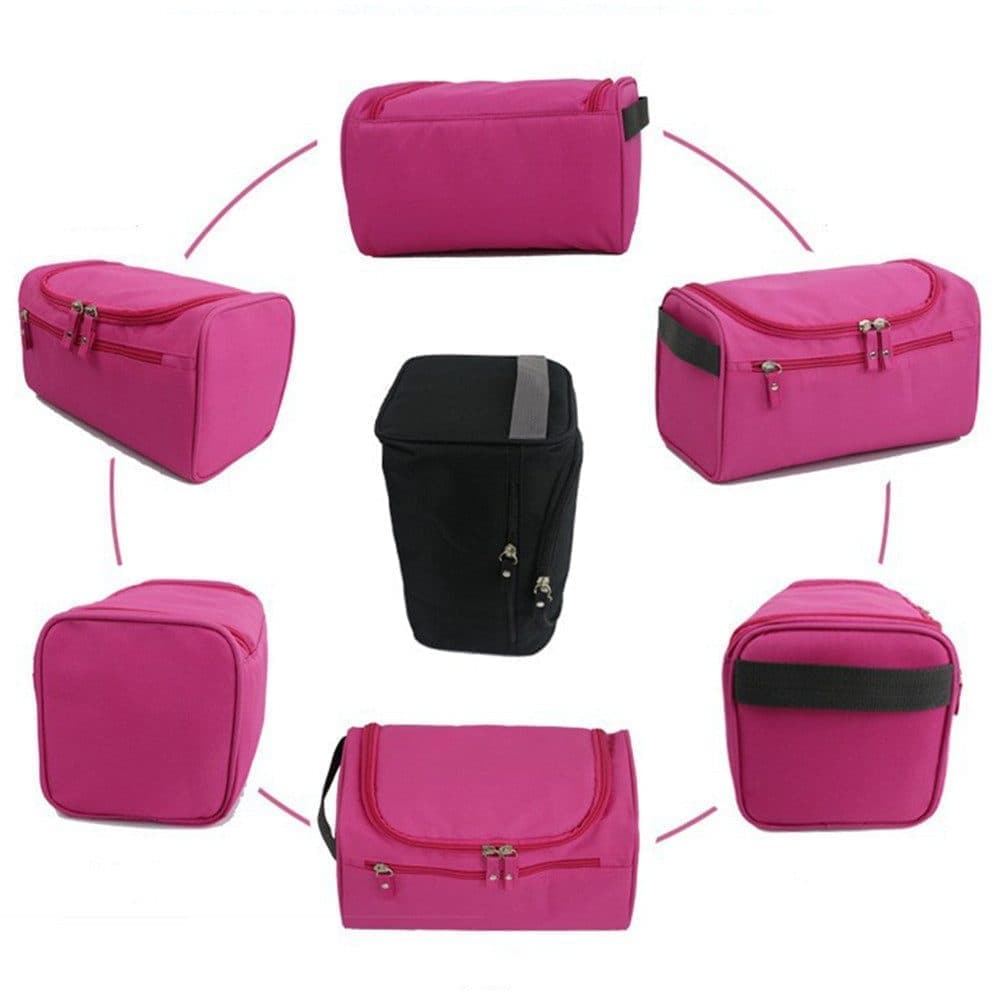 Waterproof makeup bag with 3 compartments and handle, hanging toiletry bag for men and women, Black