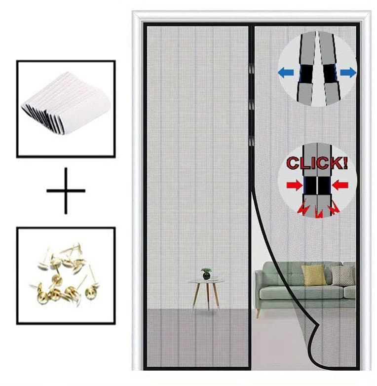 Magnetic insect screen door, automatic closing, durable and scratch-resistant, breathable for insect and mosquito protection, 110x210cm