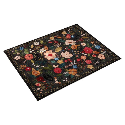 Bohemian Floral Doormat Non-slip Absorbent Dirt-Resistant Machine Washable for Bathroom Hallway and Kitchen, 60x90cm, Black