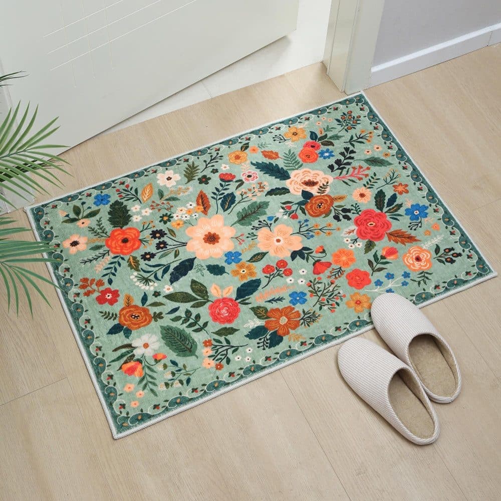 Bohemian Floral Doormat Non-slip Absorbent Dirt-Resistant Machine Washable for Bathroom Hallway and Kitchen, 60x90cm, Orange