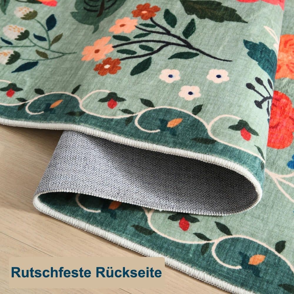 Floral Doormat Non-slip Absorbent Dirt-Resistant Machine Washable for Bathroom Hallway and Kitchen, 40x60cm, Orange