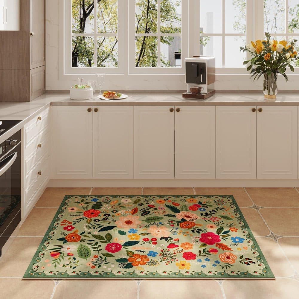 Floral Doormat Non-slip Absorbent Dirt-Resistant Machine Washable for Bathroom Hallway and Kitchen, 40x60cm, Orange