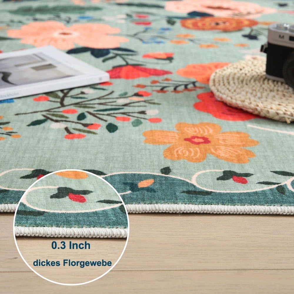 Floral Doormat Non-slip Absorbent Dirt-Resistant Machine Washable for Bathroom Hallway and Kitchen, 40x60cm, Orange