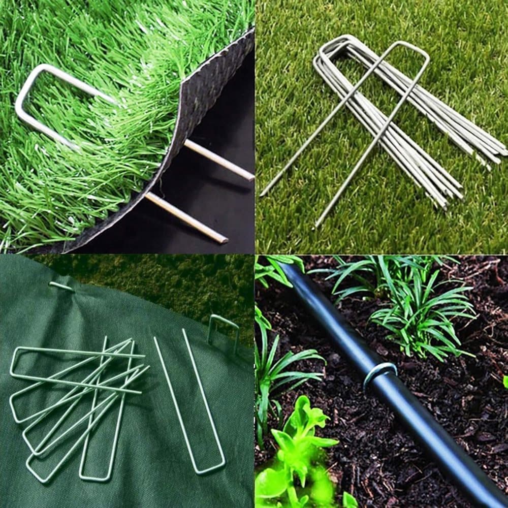 100 pcs U-shaped garden anchor pegs, 150mm, silver