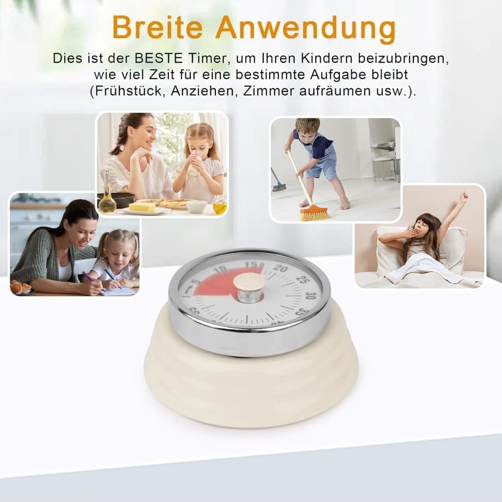 60 Minute Mechanical Kitchen Timer with Magnet, Stainless Steel Yellow, 3.6 x 7.3cm