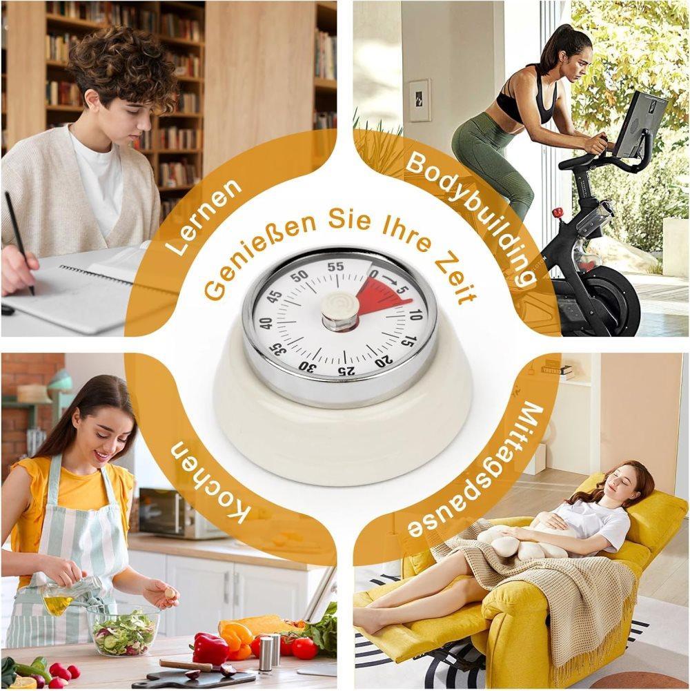 60 Minute Mechanical Kitchen Timer with Magnet, Stainless Steel Yellow, 3.6 x 7.3cm