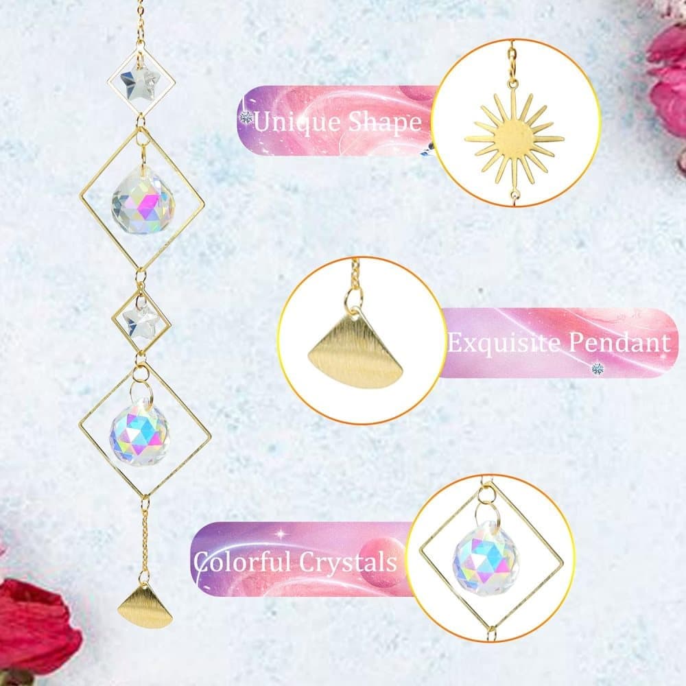 6 inches rainbow refractive prism suncatcher, with crystal decoration, , 6 inches