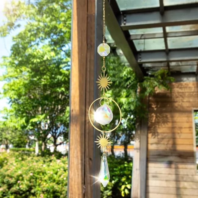 6 inches rainbow refractive prism suncatcher, with crystal decoration, , 6 inches