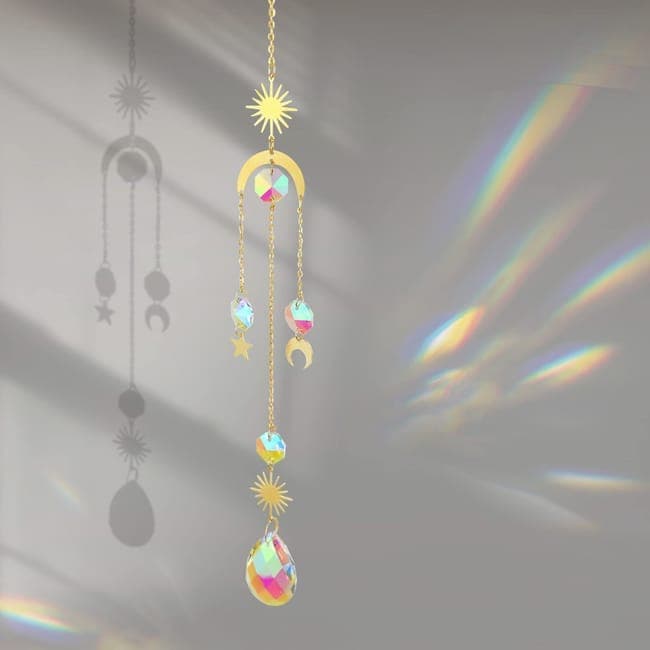 6 inches rainbow refractive prism suncatcher, with crystal decoration, , 6 inches