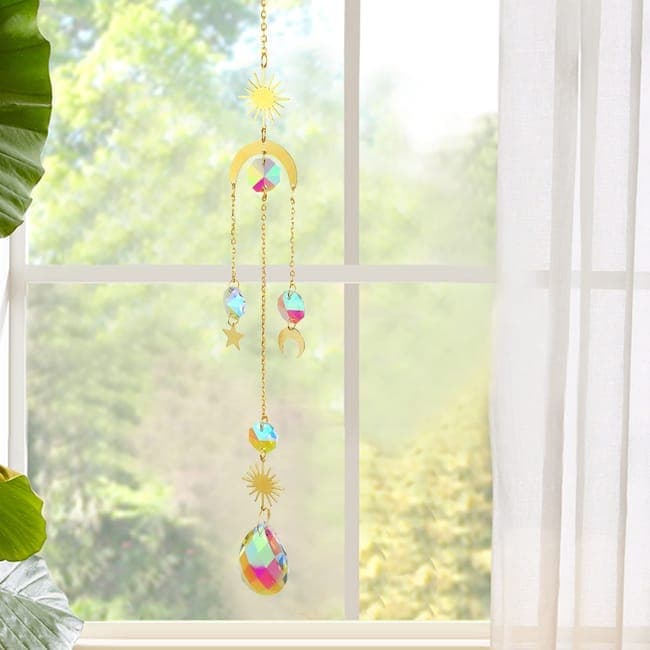 6 inches rainbow refractive prism suncatcher, with crystal decoration, , 6 inches