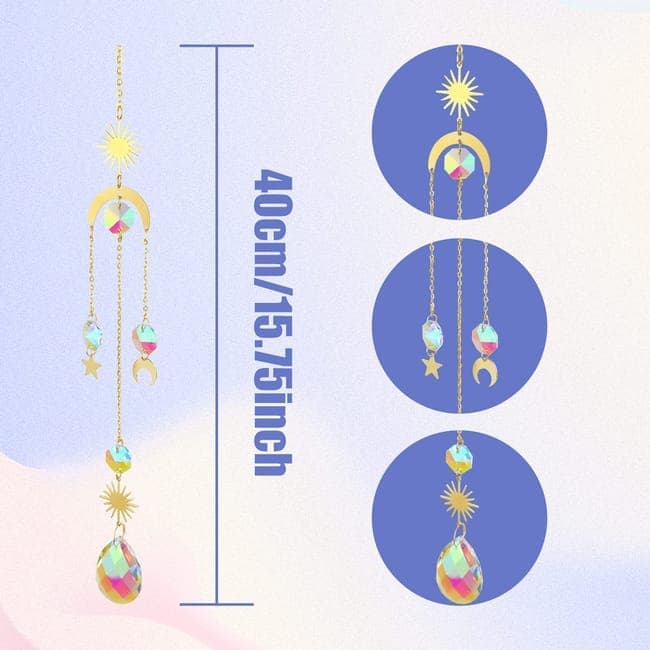 6 inches rainbow refractive prism suncatcher, with crystal decoration, , 6 inches