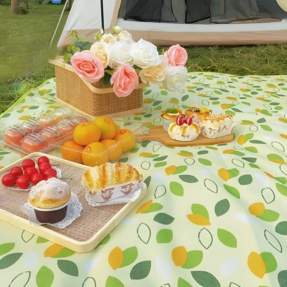 Waterproof Picnic Mat 200x200cm, Foldable with Carrying Handle, Durable for Camping Beach Park Outdoor Activities, Dark Green