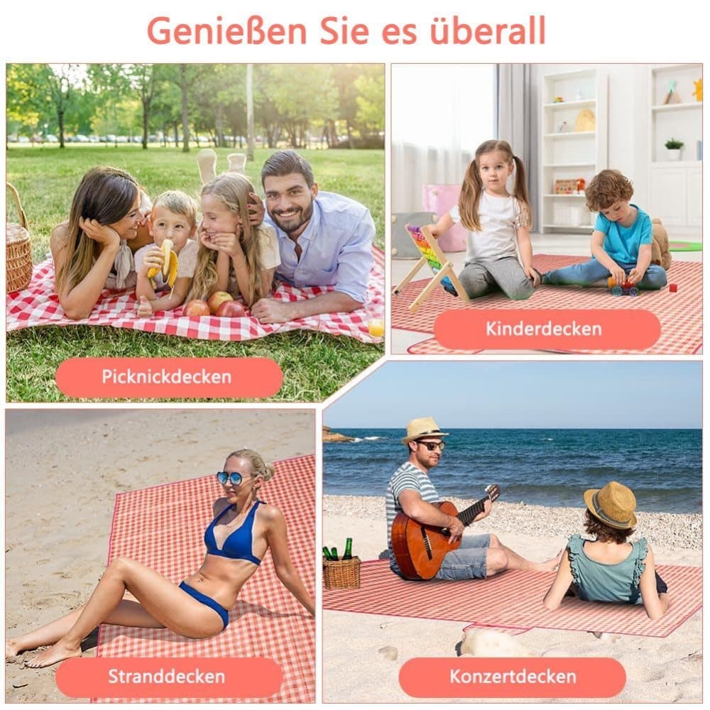 Waterproof Picnic Mat 200x200cm, Foldable with Carrying Handle, Durable for Camping Beach Park Outdoor Activities, Pink