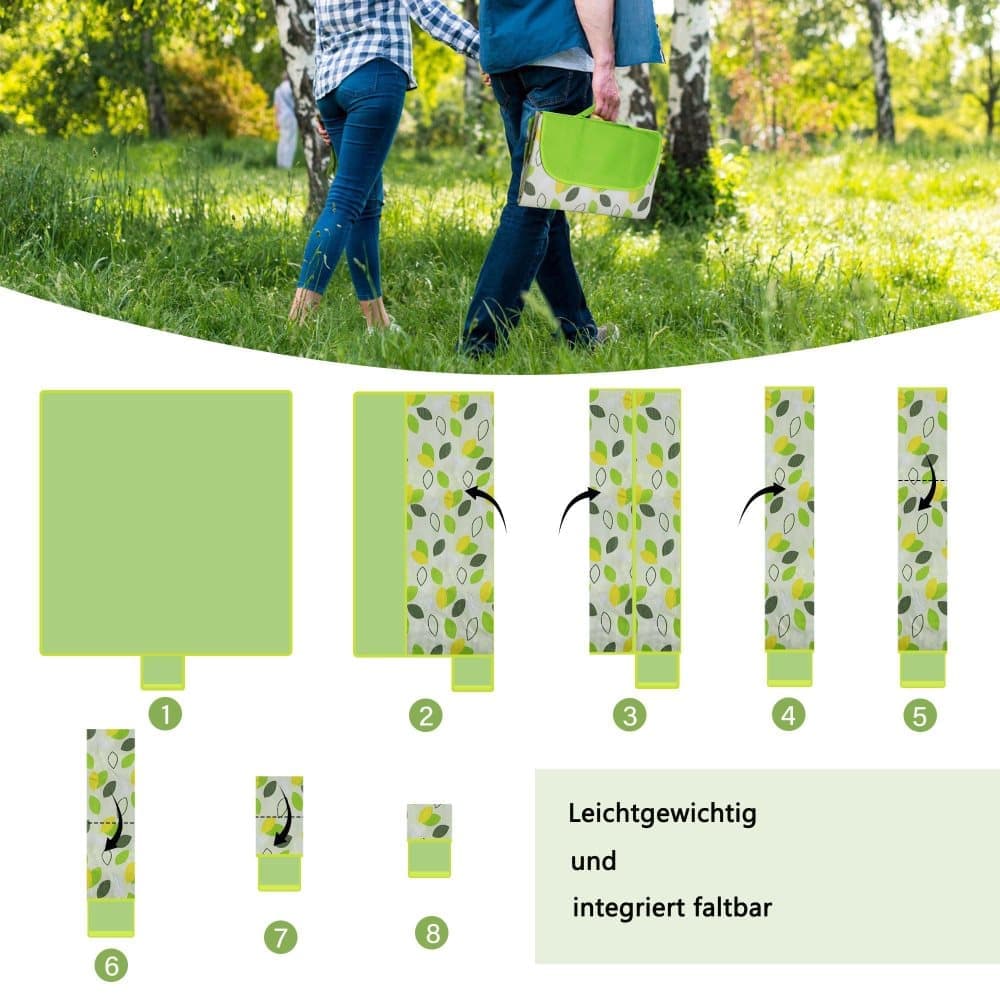 Waterproof Picnic Mat 150x200cm, Dark Green, Foldable with Carrying Handle, Durable for Camping Beach Park and Outdoor Activities