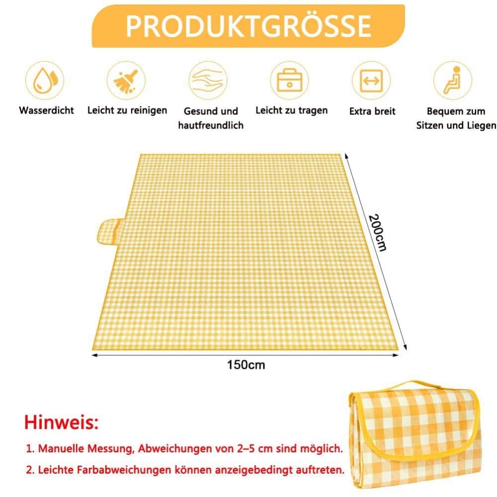 2-Pack Waterproof Picnic Mat Foldable with Carrying Handle for Camping Beach Park Outdoor Activities, 150x200cm, Yellow