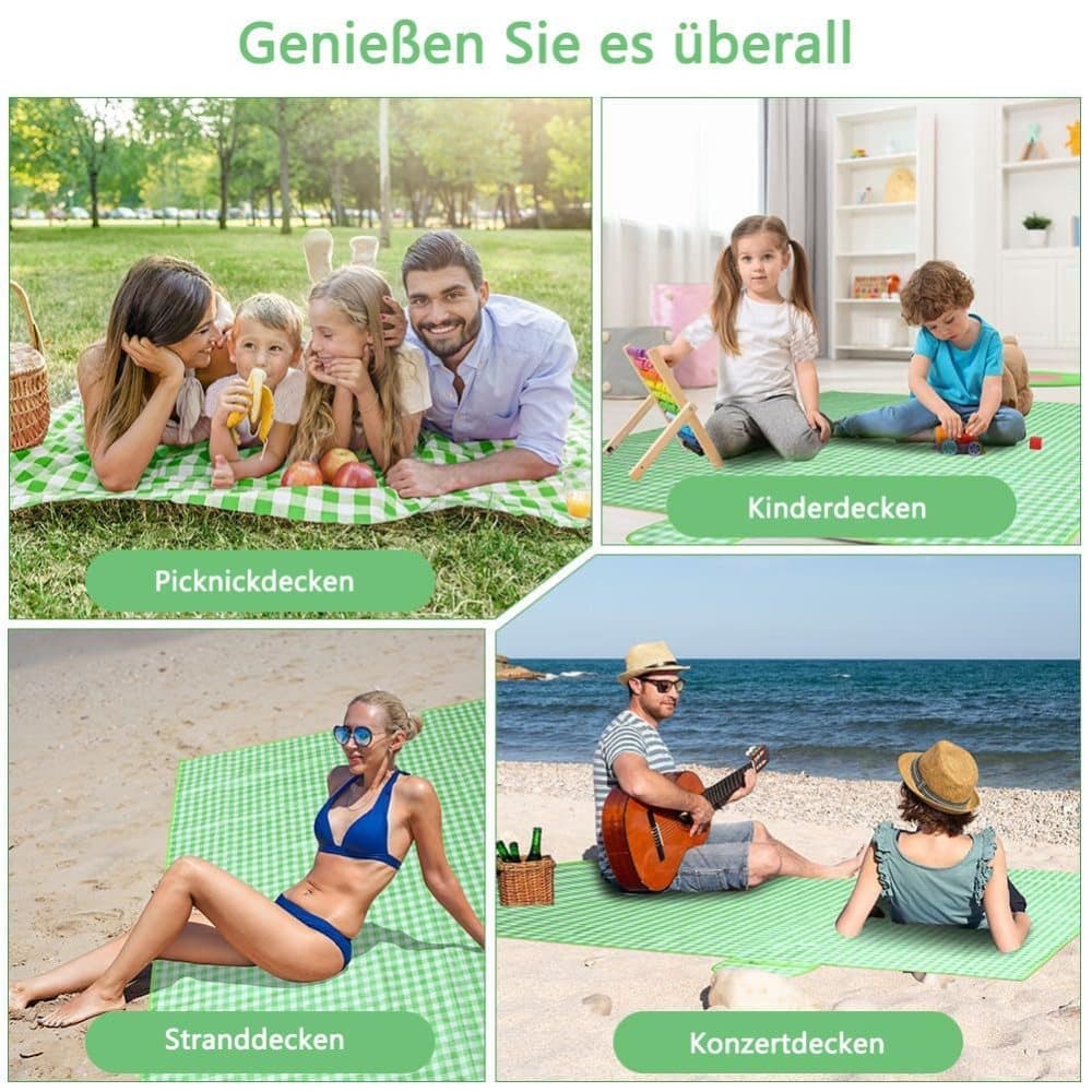 Waterproof Picnic Mat Foldable with Carrying Handle, Durable for Camping Beach Park Outdoor, 100x150cm, Green