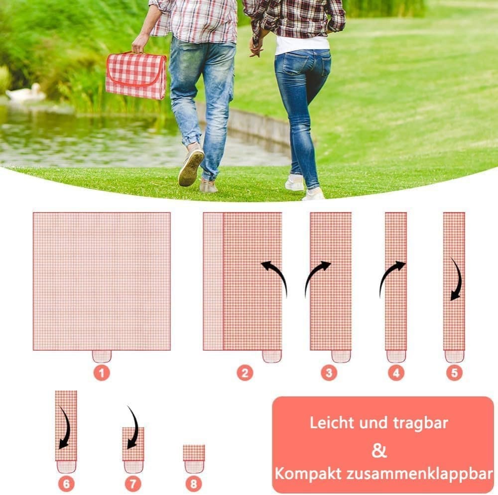 Waterproof Picnic Mat Foldable with Carrying Handle for Camping Beach Park and Outdoor Activities, 100x150cm, Pink