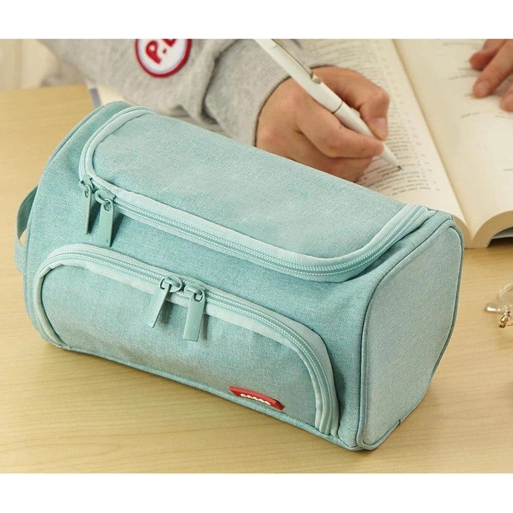 3-Layer Multifunctional School Pencil Case, Light Blue, with 3 Layers for Pens and Stationery