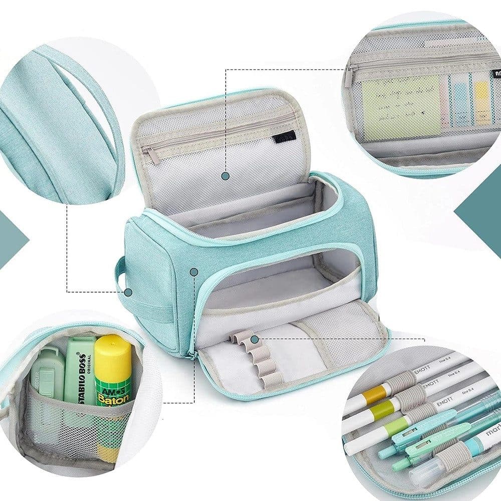 3-Layer School Pencil Case Multifunctional Spacious Pencil Bag for Pens and Stationery, Light Purple