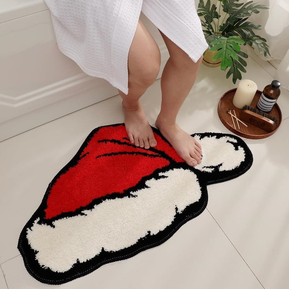 Christmas Santa Claus Bath Mat, Soft Non-Slip Absorbent, Machine Washable, for Living Room and Bathroom