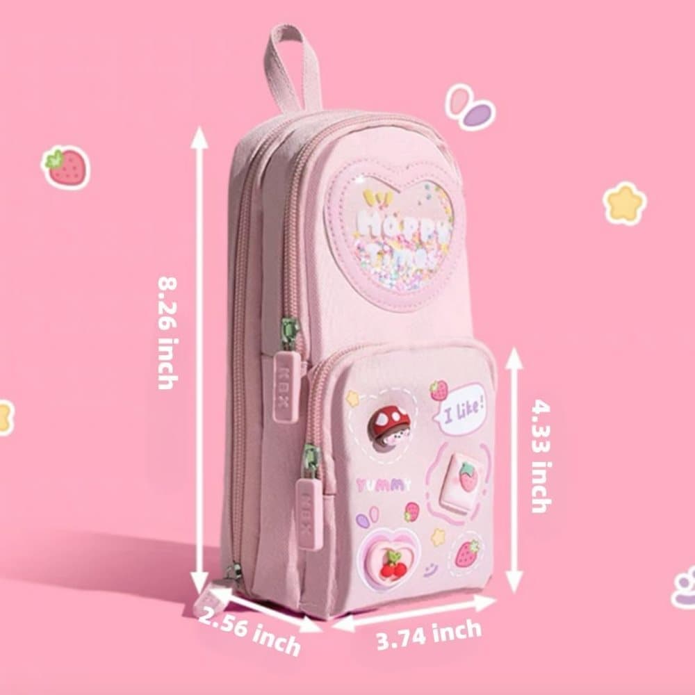 3 Compartments Cute Pencil Case Large Capacity Multifunctional Pencil Bag, Pink