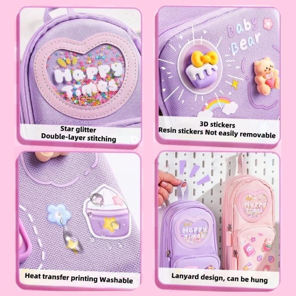 3 Compartments Multifunctional Pencil Case Large Capacity, Purple