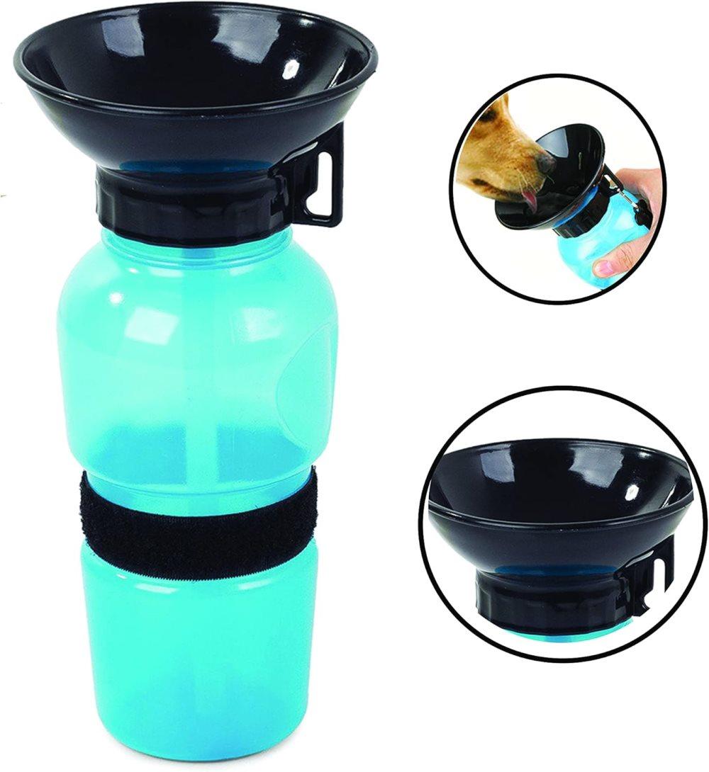 Portable Dog Water Bottle with Bowl 500ml, Blue, Compatible with Dogs