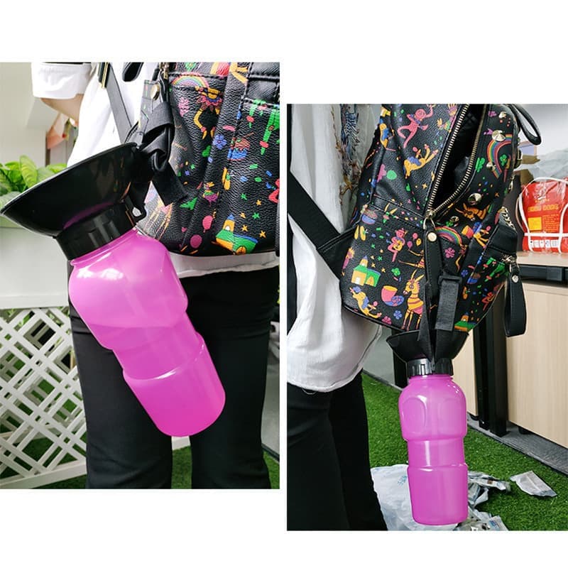 Portable Dog Water Bottle with Bowl, 500ml, Brown, Compatible with Dogs