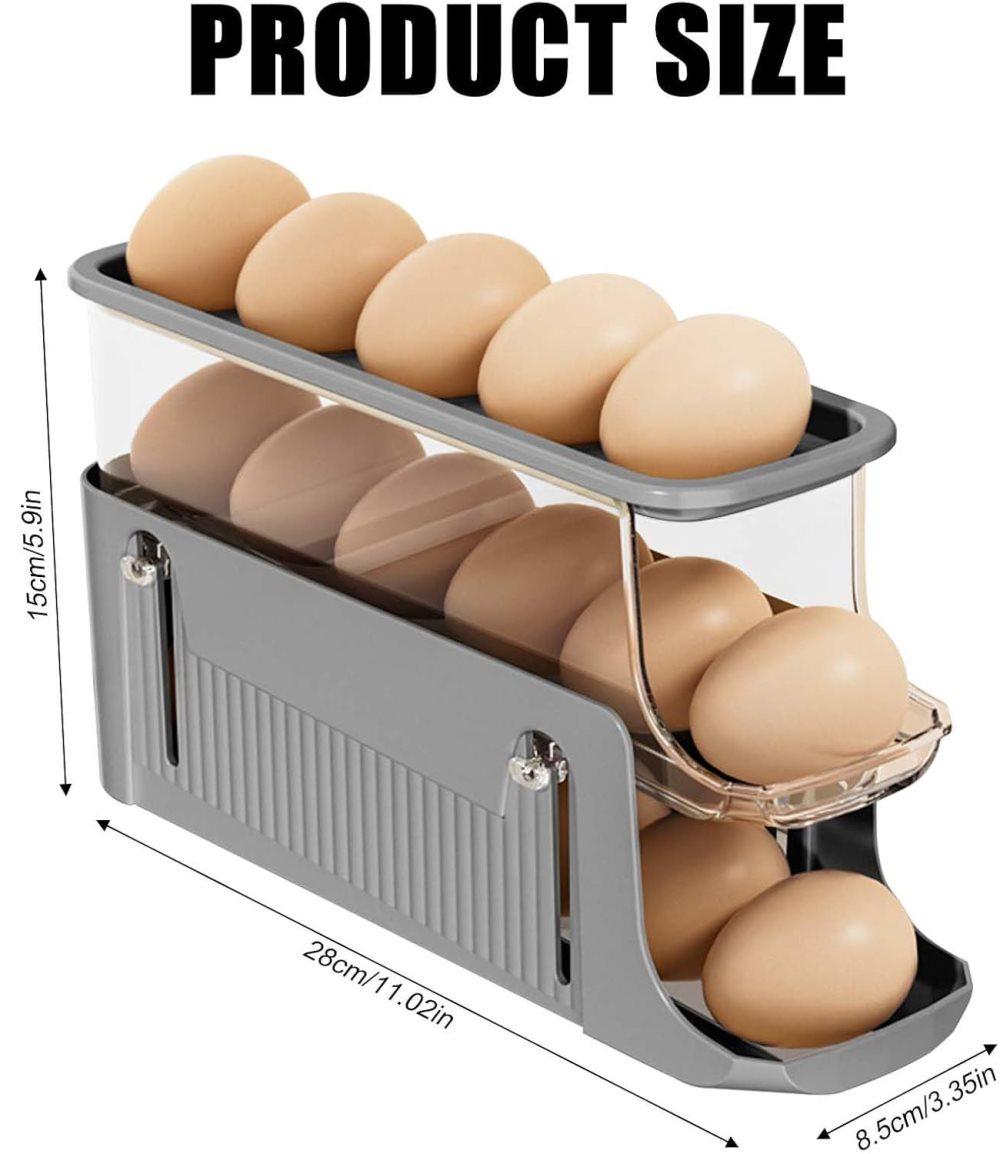 30 Eggs Egg Container 2-Pack, Automatic Rolling Foldable Egg Holder with Dispenser for Refrigerator, 2-3 Levels, Gray