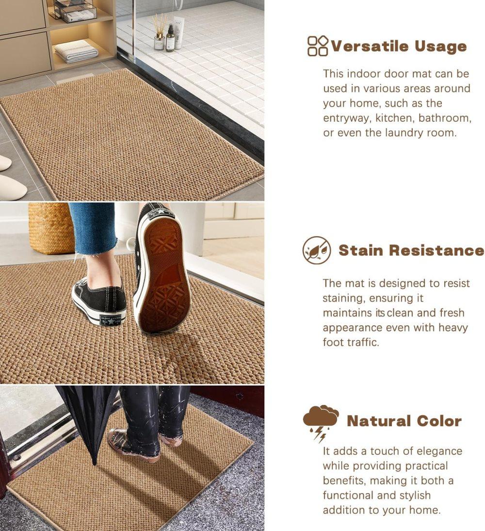 Brown Jute Doormat for Indoor and Outdoor Use Non-Slip Dust-Resistant Quick-Absorbing, 60x90cm