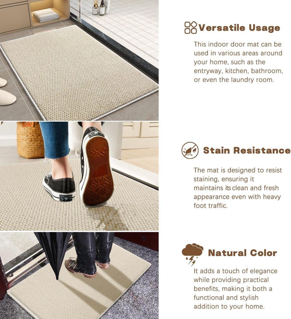 Non-Slip Jute Doormat for Indoor and Outdoor Use Dust-Resistant Quick-Absorbing Welcome Mat, 60x90cm